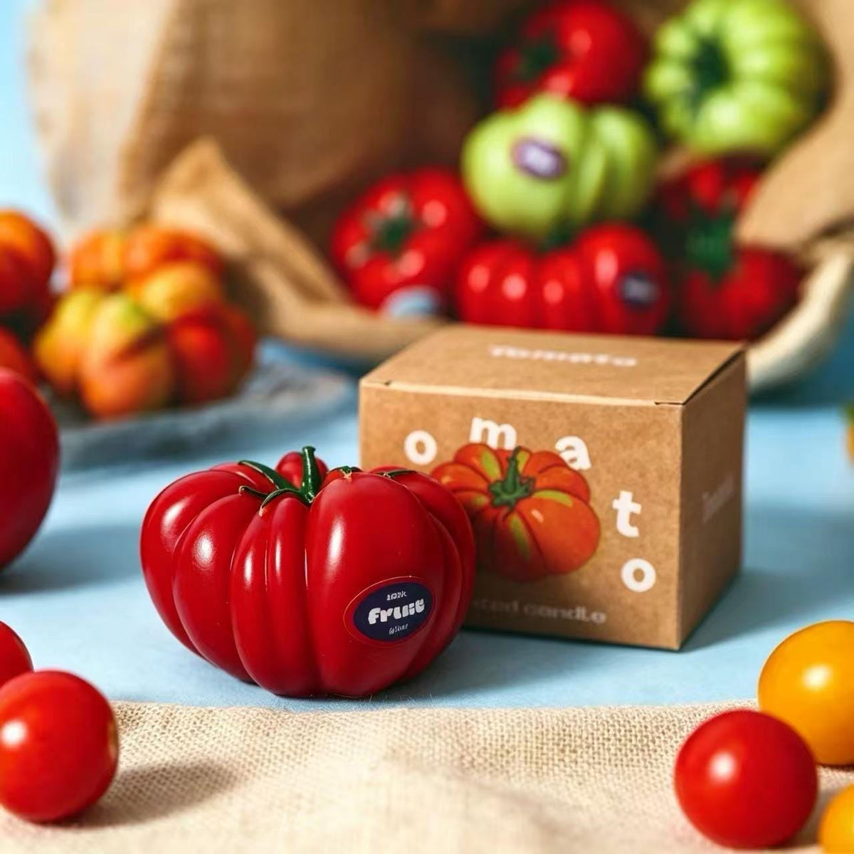 Additional product view of the tomato candle.