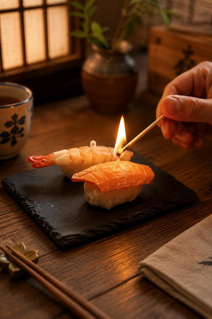 Handmade Sushi Candle Set, Japanese Food Candle, Realistic Sushi Candle,Fake Food Decor, Salmon Shrimp Sushi, Kawaii Candle, Foodie Gift