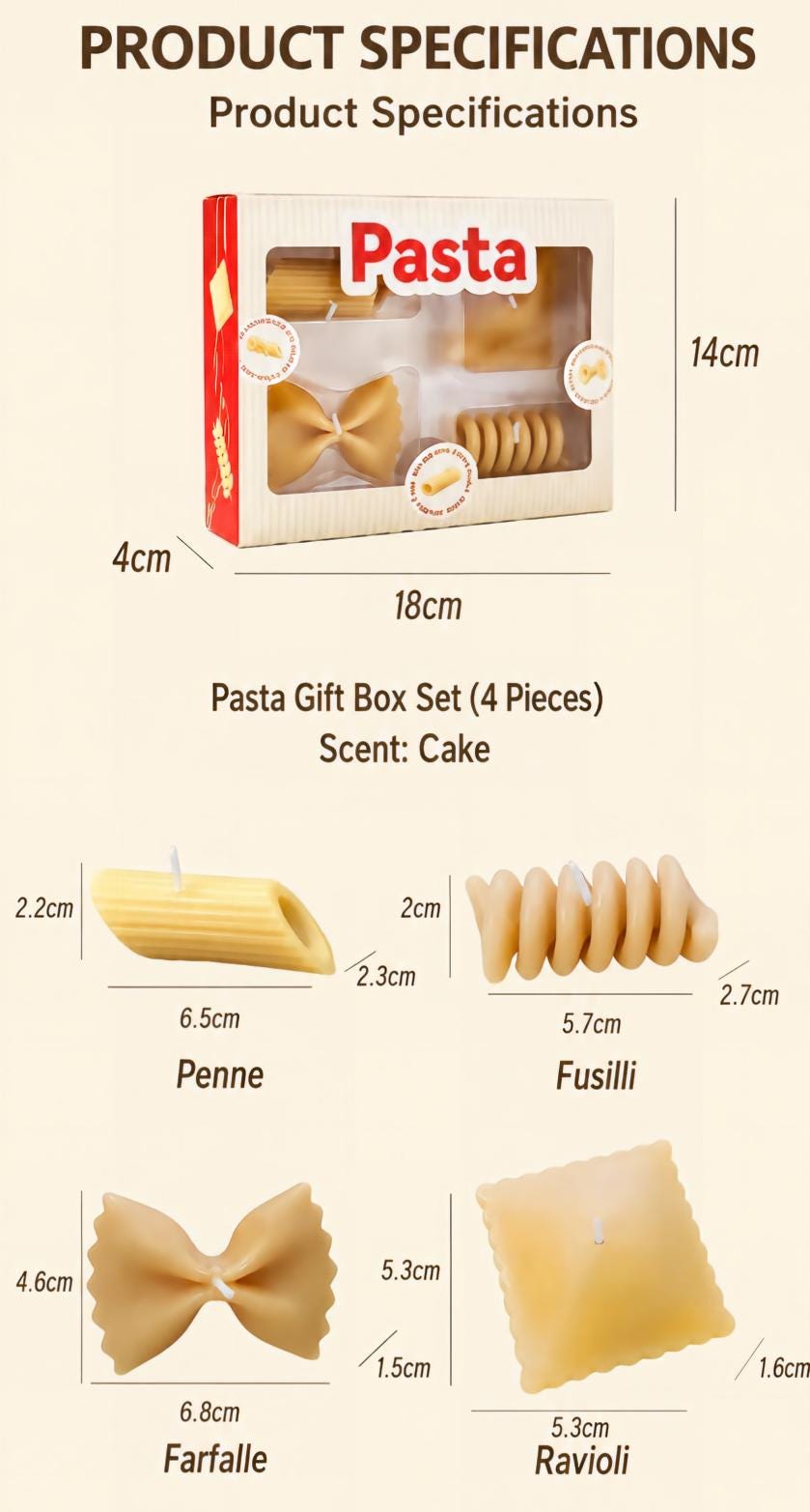 The pasta candle gift set shown from another angle.