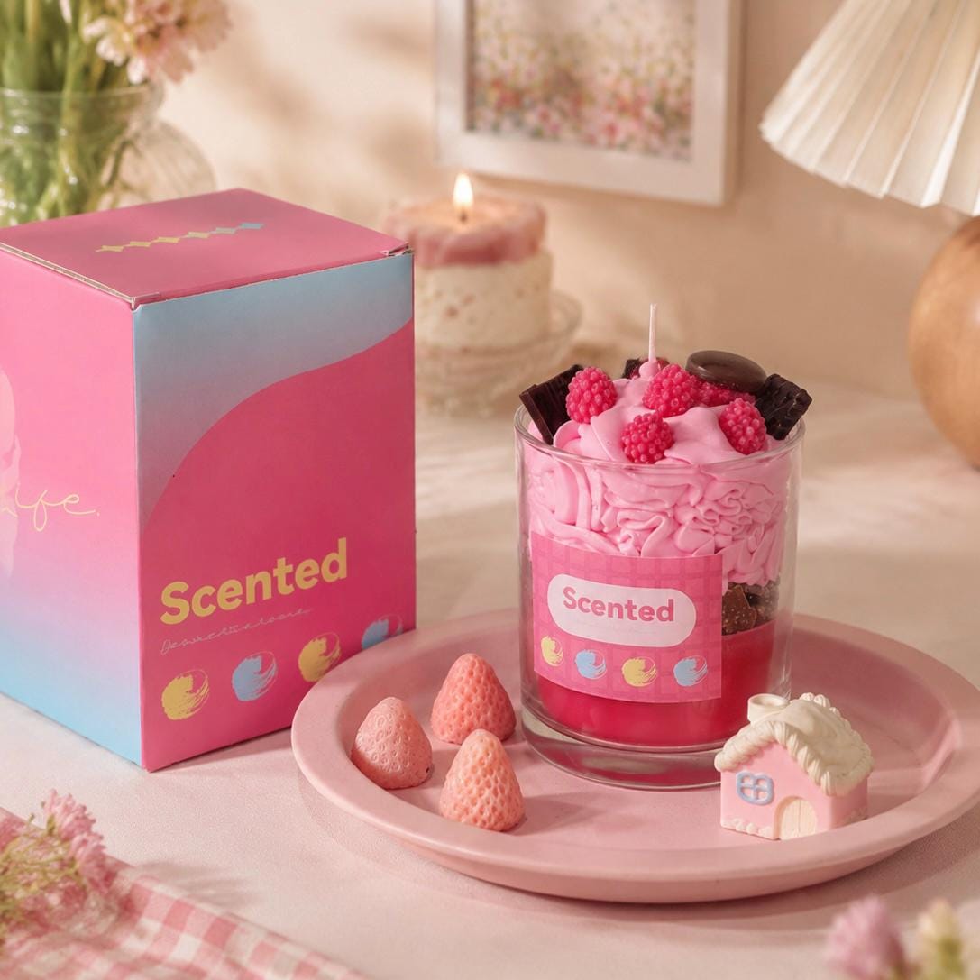 Additional view of the whipped cream dessert candle.
