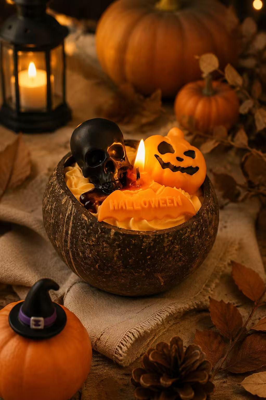 Halloween Coconut Bowl Candle, Ghost Candle, Halloween Decor, Spooky Home Decor, Handmade Soy Wax Candle, Fall Gift, Cute Halloween Decor