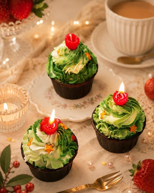 Handmade Christmas Cupcake Candle, Matcha Raspberry Candle, Holiday Dessert Candle,Fake Food Candle, Christmas Decor,Cute Foodie Gift,Kawaii