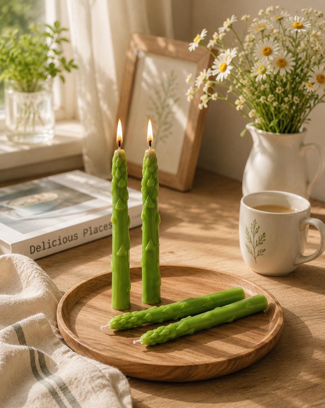 Handmade Asparagus Candle, Fake Food Candle,Realistic Vegetable Candle, Kitchen Decor, Farmhouse Decor,Sage & Sea Salt Candle, Foodie Gift