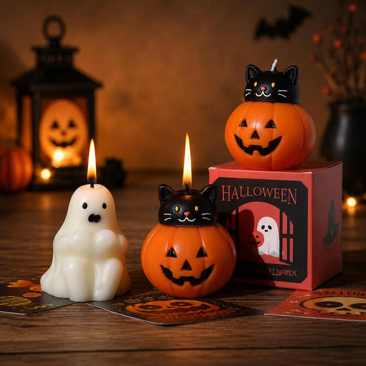 Handmade Halloween Candle, Pumpkin Cat Candle, Cute Ghost Candle, Spooky Candle Decor, Halloween Home Decor, Kawaii Candle, halloween gift