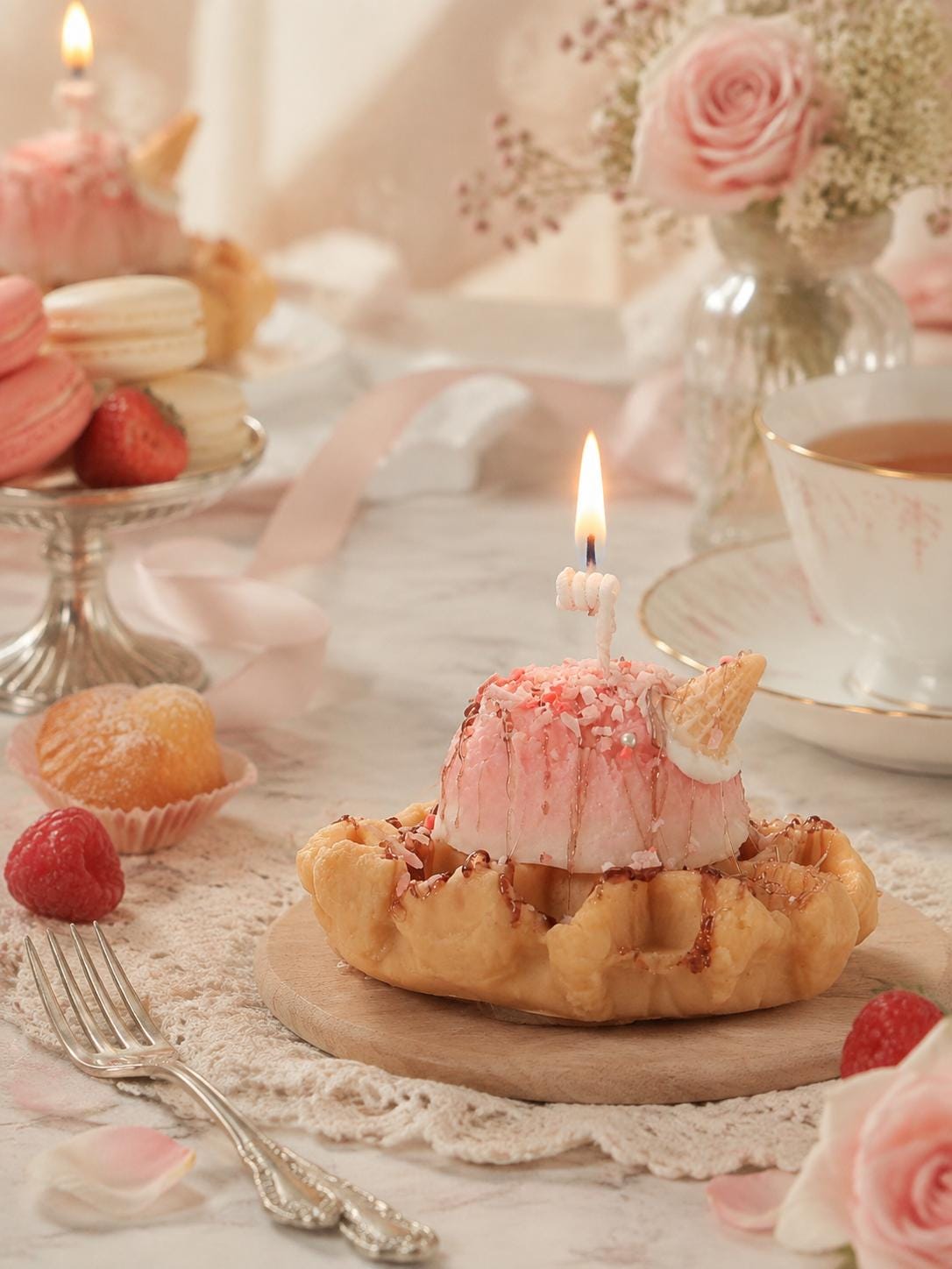 Handcrafted Waffle Ice Cream Candle,Fake Food Candle,Dessert Candle,Realistic Food Decor,Milk Scented Candle, Cute Kitchen Decor,Foodie Gift