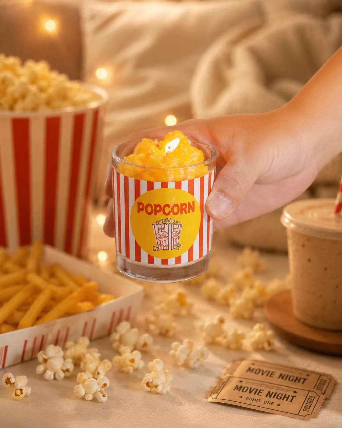 Handmade Popcorn Candle, Fake Food Candle, Movie Night Candle, Pumpkin Pie Scented Candle, Kawaii Food Decor, Cinema Lover Gift, Unique Gift