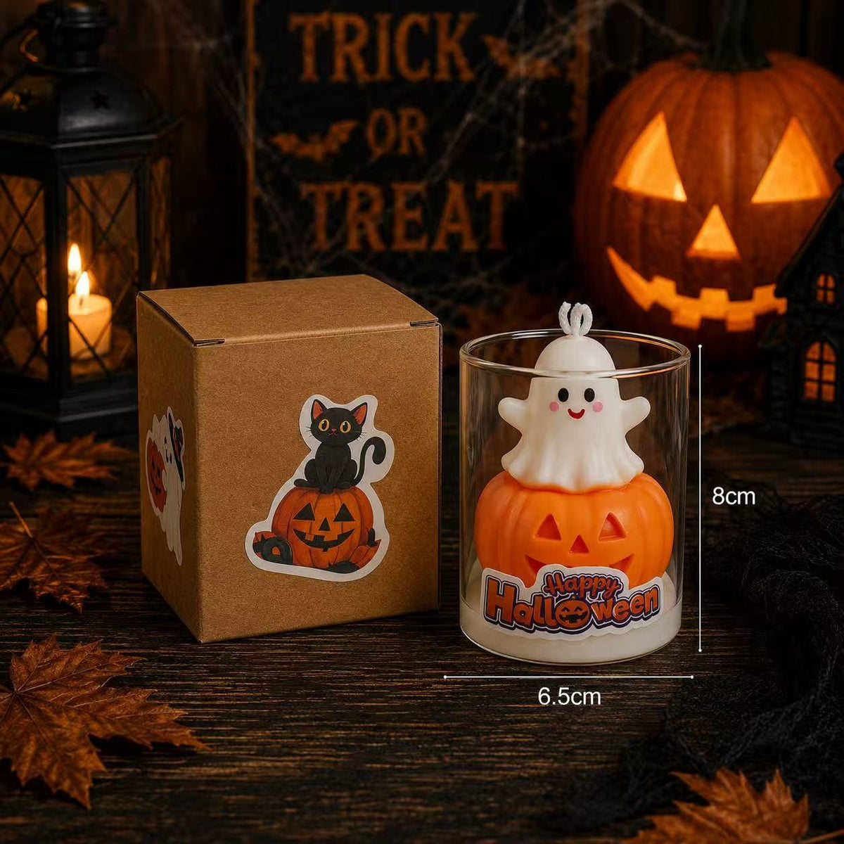 The cute halloween candle set shown from another angle.