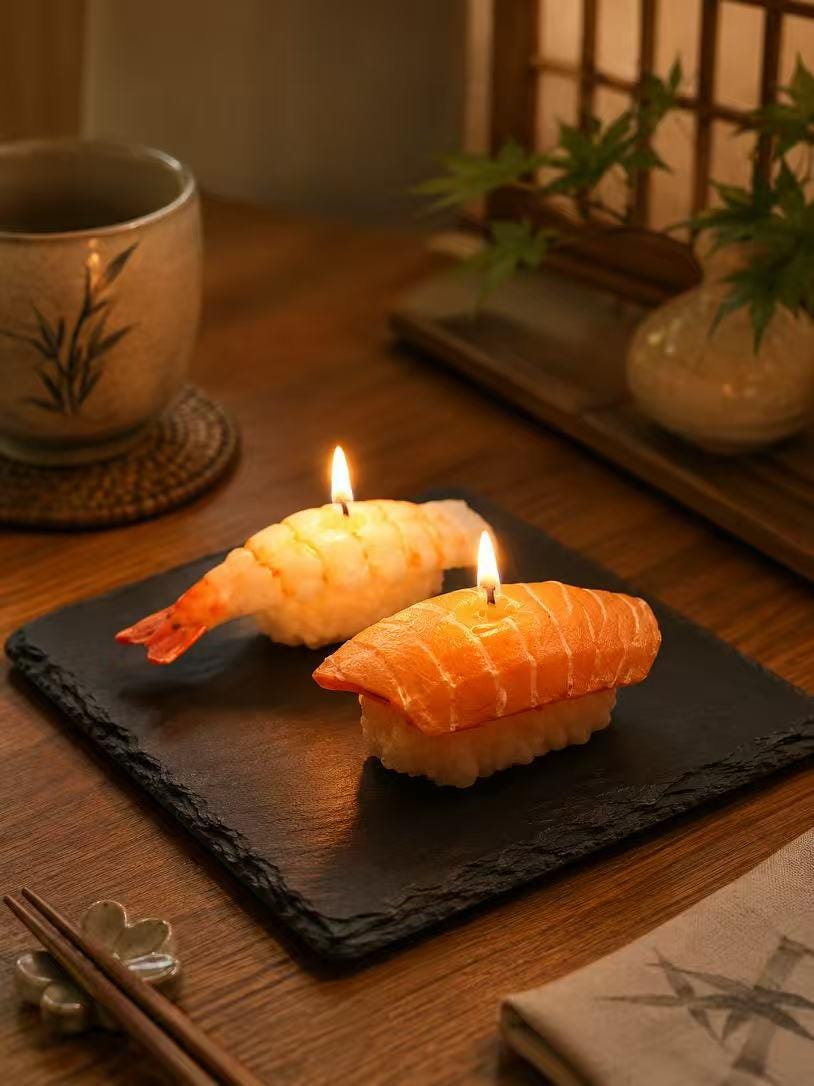 Handmade Sushi Candle Set, Japanese Food Candle, Realistic Sushi Candle,Fake Food Decor, Salmon Shrimp Sushi, Kawaii Candle, Foodie Gift