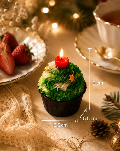Handmade Christmas Cupcake Candle, Matcha Raspberry Candle, Holiday Dessert Candle,Fake Food Candle, Christmas Decor,Cute Foodie Gift,Kawaii