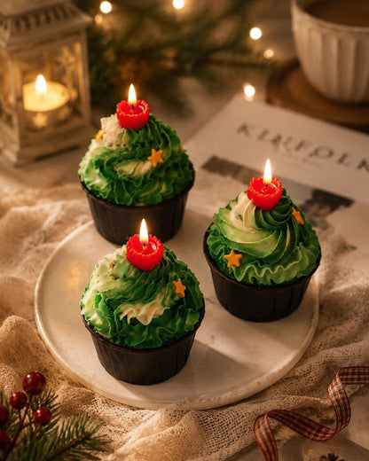 Christmas Cupcake Candle shown in a product photo.