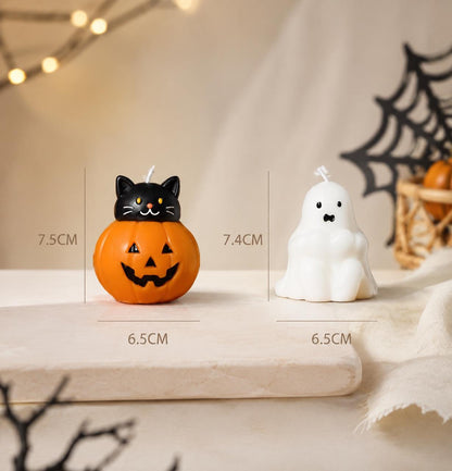 The pumpkin cat & ghost candle shown from another angle.