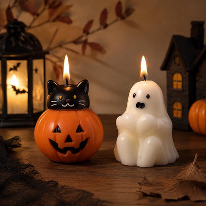 Handmade Halloween Candle, Pumpkin Cat Candle, Cute Ghost Candle, Spooky Candle Decor, Halloween Home Decor, Kawaii Candle, halloween gift
