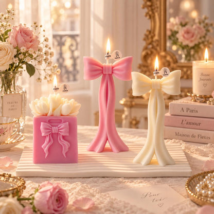 Coquette Bow Candle, Tulip Bouquet Candle, Coquette Candle, Pink Bow Candle, White Bow Candle, Floral Candle, Girly Room Decor, Gift for Her