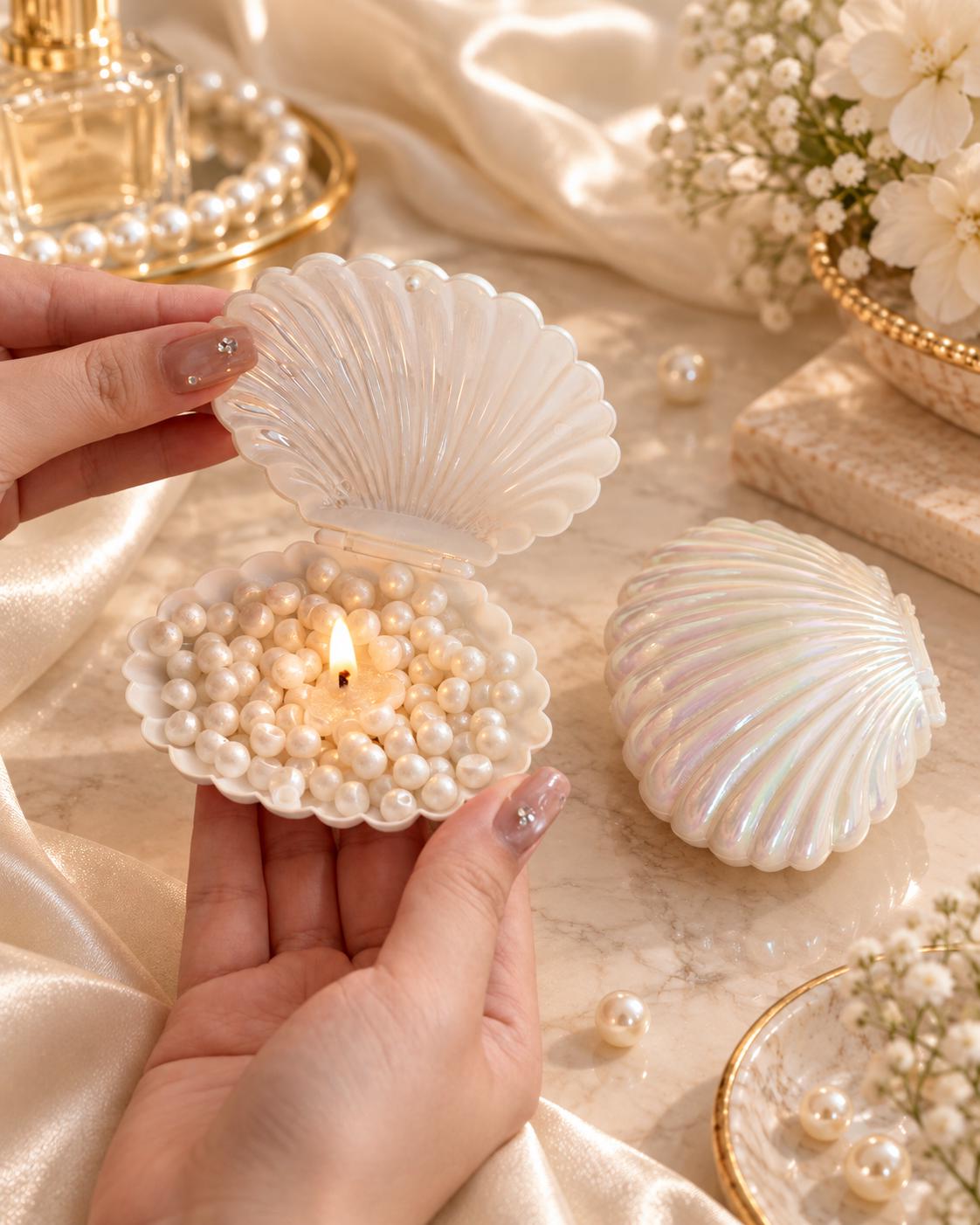 Handmade Pearl Candle in Shell, Seashell Candle, Pearl Scented Candle, Coastal Decor, Mermaid Decor, Unique Gift for Her, Beach House Decor