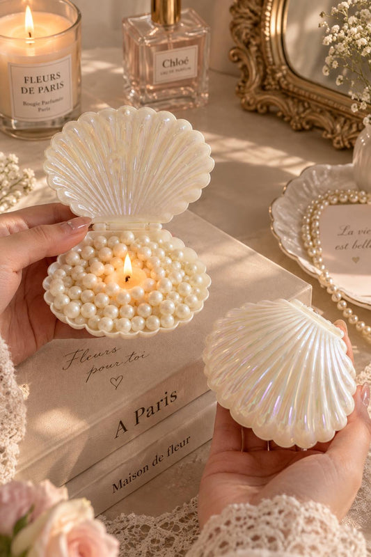 Handmade Pearl Candle in Shell, Seashell Candle, Pearl Scented Candle, Coastal Decor, Mermaid Decor, Unique Gift for Her, Beach House Decor