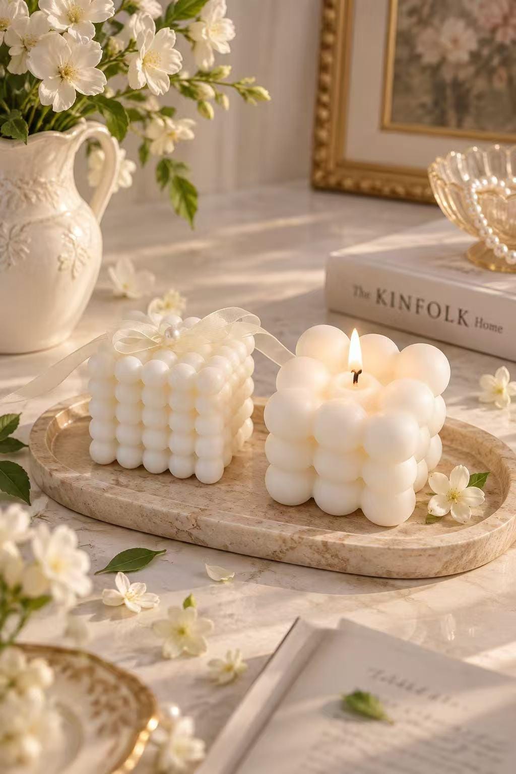 Handmade Bubble Cube Candle, Geometric Candle, Heart Cube Candle, Sculptural Candle, Aesthetic Home Decor, Gift for Her, Housewarming Gift