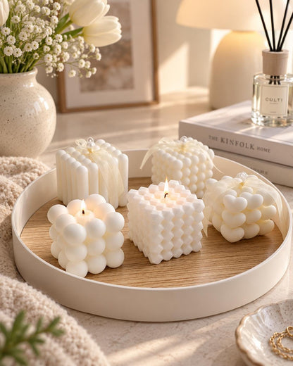 Handmade Bubble Cube Candle, Geometric Candle, Heart Cube Candle, Sculptural Candle, Aesthetic Home Decor, Gift for Her, Housewarming Gift