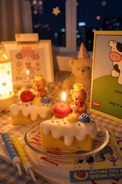 Handcrafted Cute Bear Cake Candle,Colorful Chocolate Candy Candle,Fake Food Candle,Kawaii Dessert Candle, Birthday Gift,Kawaii Birthday Gift