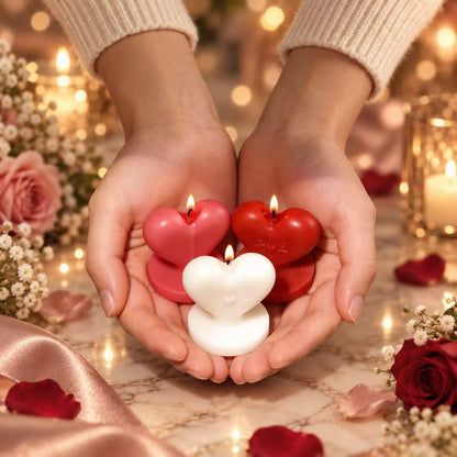 Closer view of the heart-shaped candle.