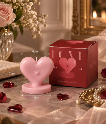 Another view of the heart-shaped candle.