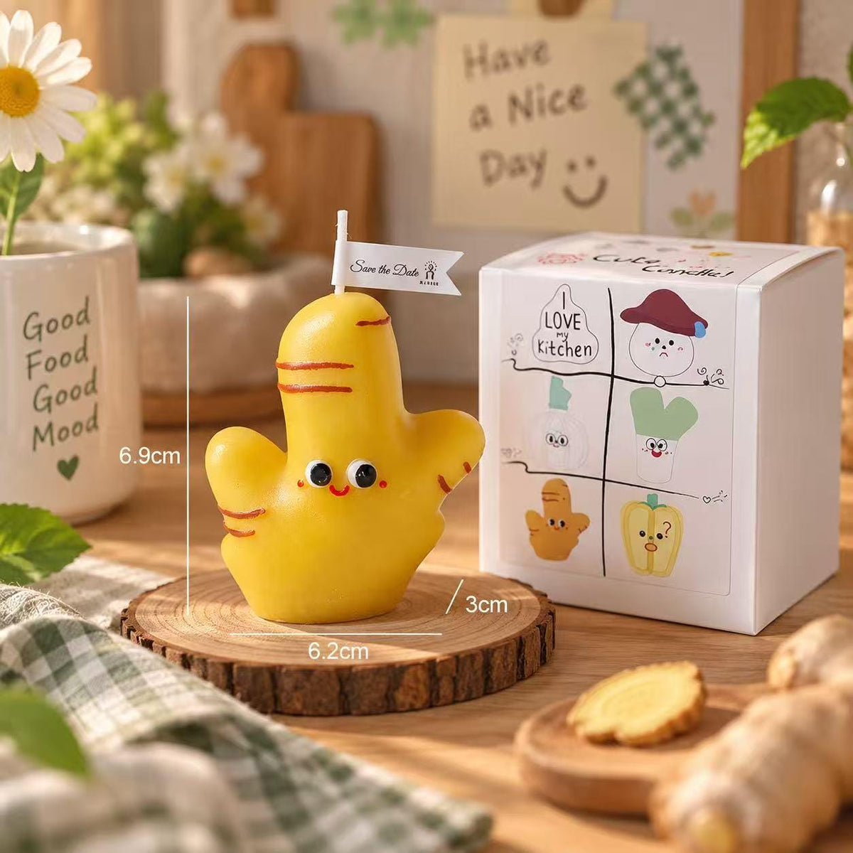 The cute vegetable candle set shown from another angle.