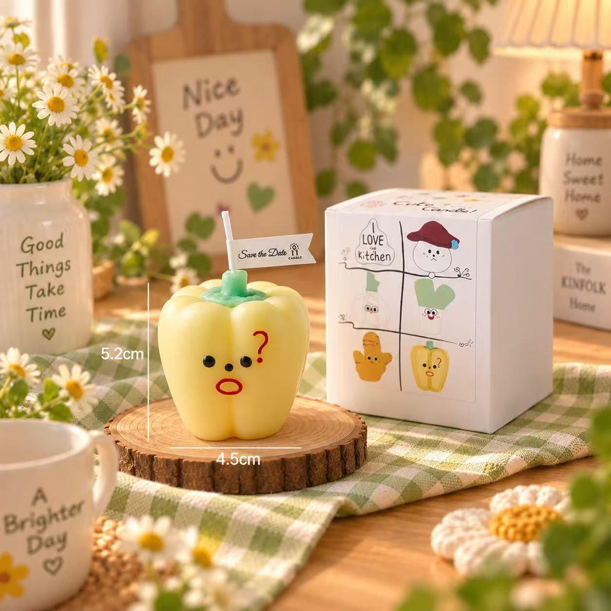 Another view of the cute vegetable candle set.