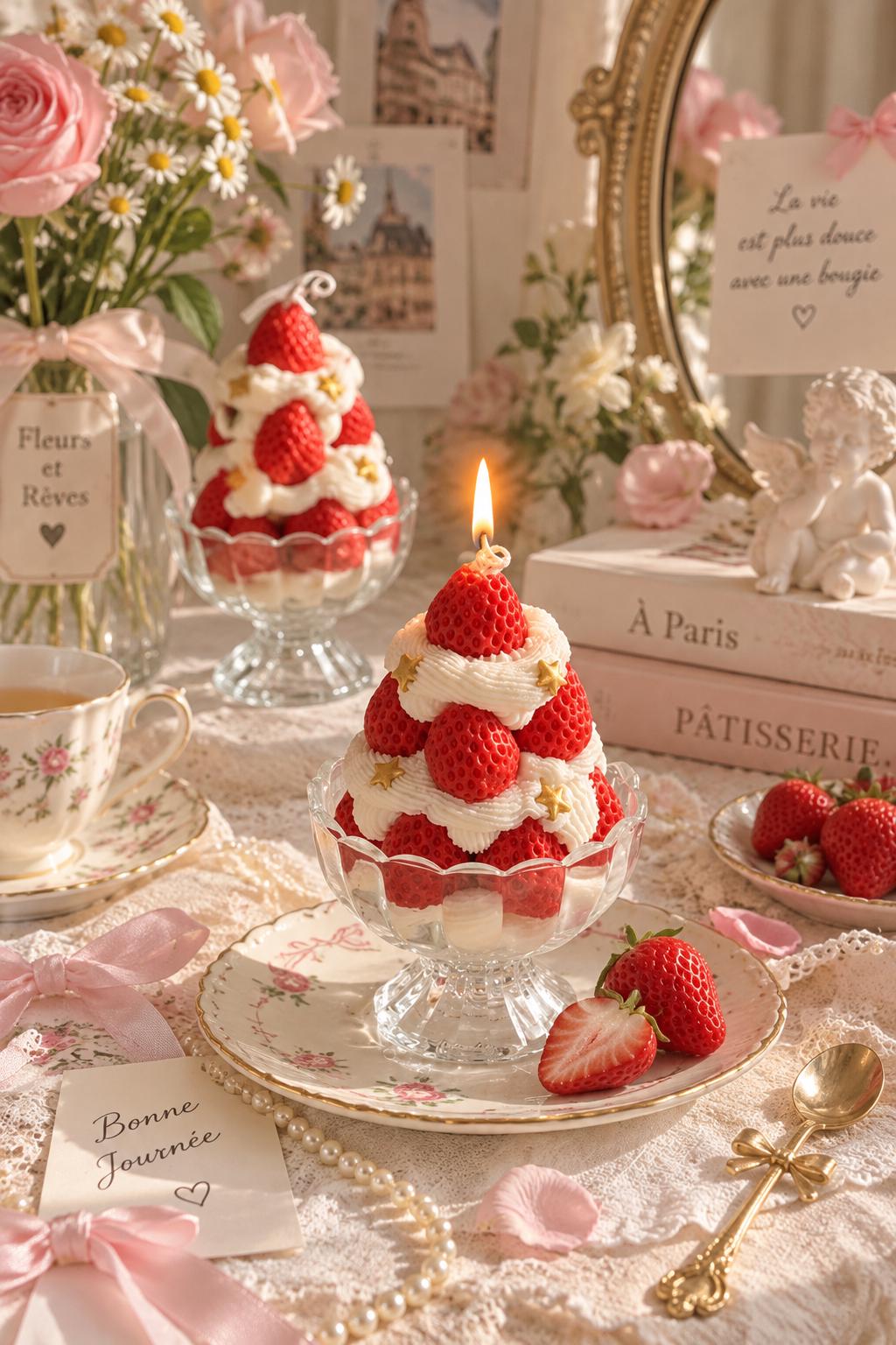 Handmade Strawberry Cake Candle,Scented Dessert Candle,Cute Food Candle,Kawaii Candle, Birthday Gift,Sweet Home Decor, Strawberry Lover Gift