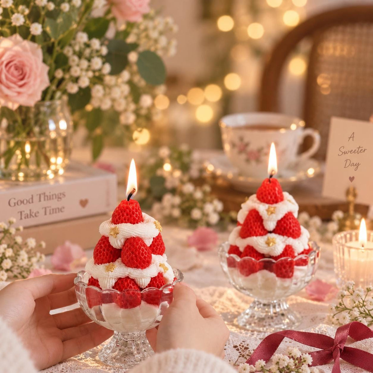 Handmade Strawberry Cake Candle,Scented Dessert Candle,Cute Food Candle,Kawaii Candle, Birthday Gift,Sweet Home Decor, Strawberry Lover Gift