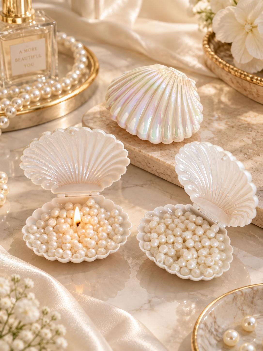 Handmade Pearl Candle in Shell, Seashell Candle, Pearl Scented Candle, Coastal Decor, Mermaid Decor, Unique Gift for Her, Beach House Decor