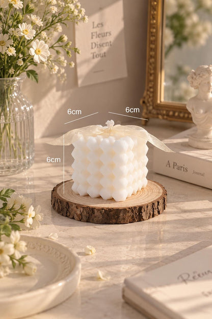 Additional product view of the bubble cube & heart candle.