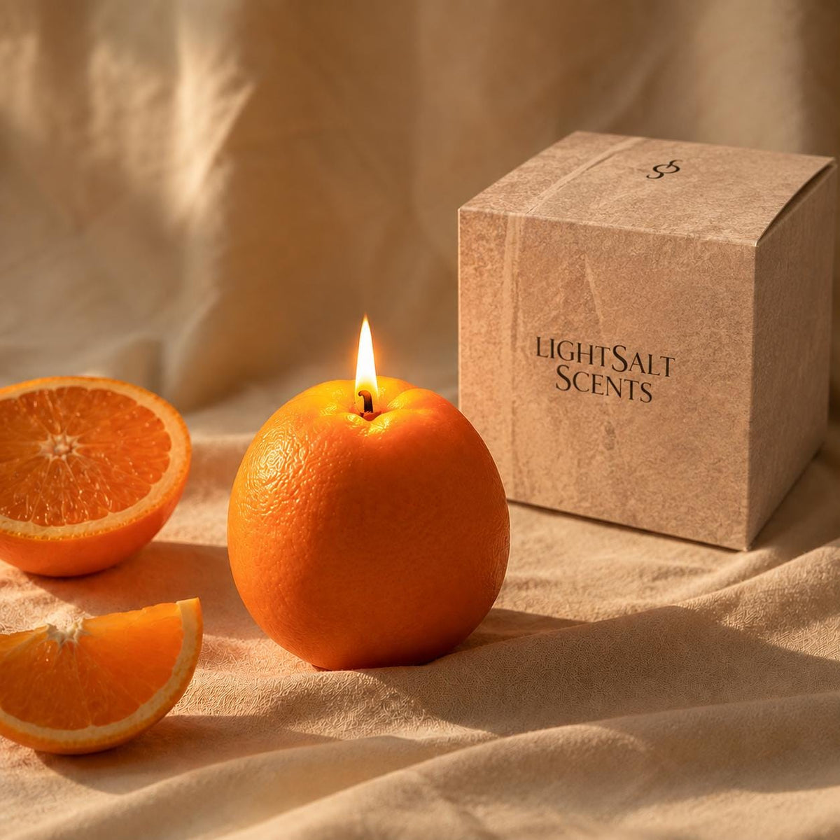 Orange Candle shown in a product photo.