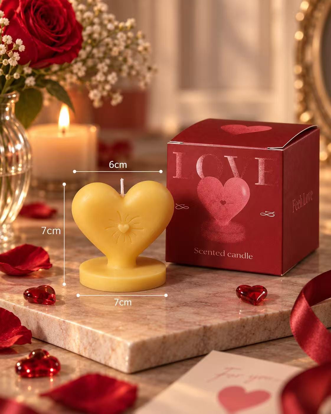 The heart-shaped candle shown from another angle.